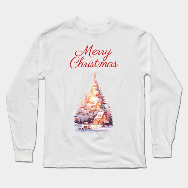 Merry Christmas decorated trees Long Sleeve T-Shirt by DemoArtMode